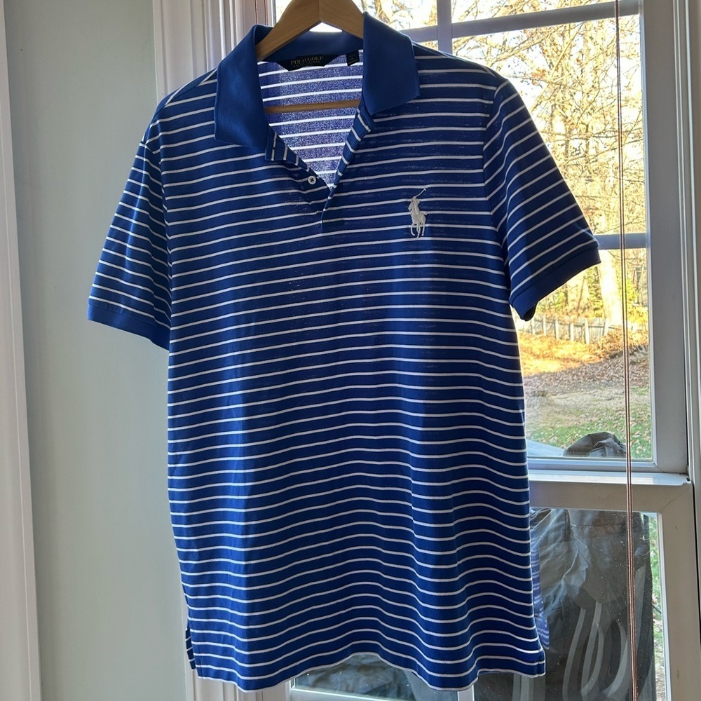 Men’s XL Polo Golf Ralph Lauren Performance Shirt Medium Sized Pony Blue White